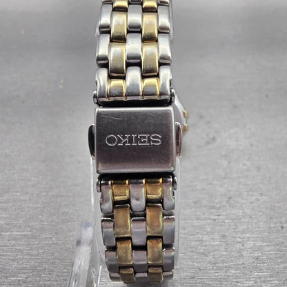 Seiko Watch Women 27mm MOP Dial Two Tone Date 7N82-0HL0 New Battery VTG Diamonds7