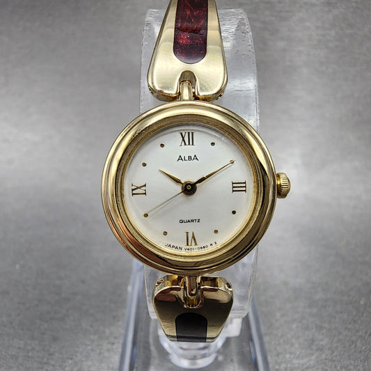 Alba Watch Women 20mm Champagne Dial Gold Tone Round Bangle V401019A New Batt0
