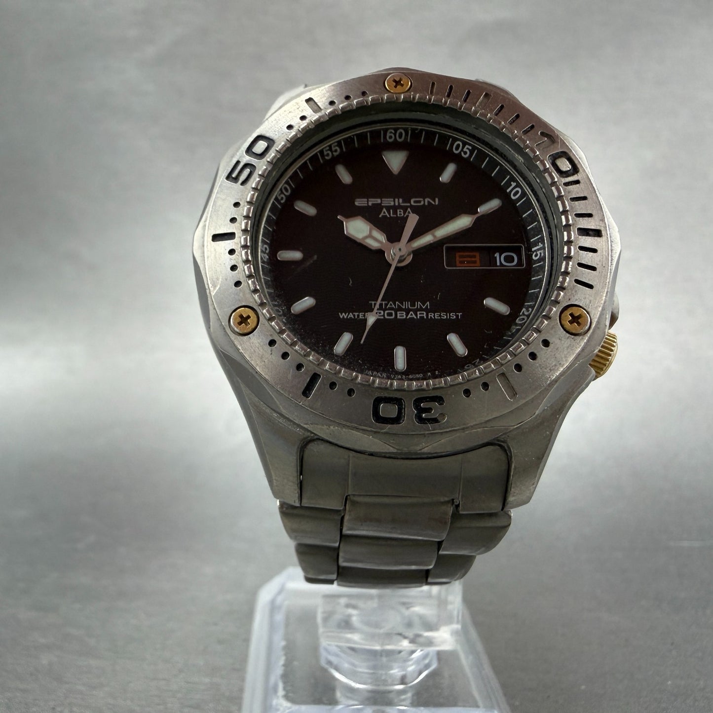 Seiko ALBA Epsilon Dive Watch Men 39mm Black Dial Titanium Daydate Round New Bat5