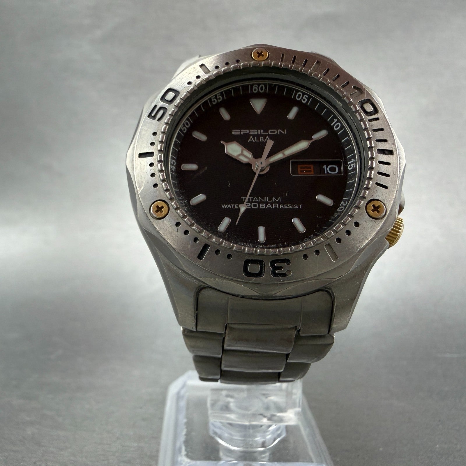Seiko ALBA Epsilon Dive Watch Men 39mm Black Dial Titanium Daydate Round New Bat5