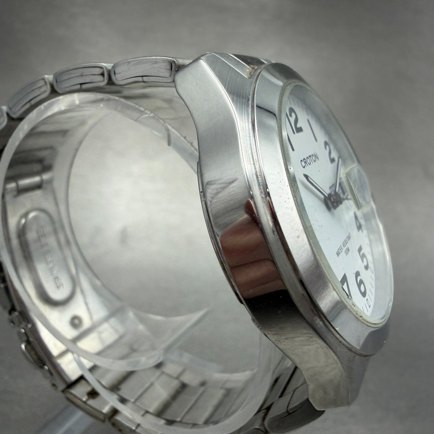 Croton Watch Men 38mm White Dial Silver Tone Daydate Round RT-144M New Battery3
