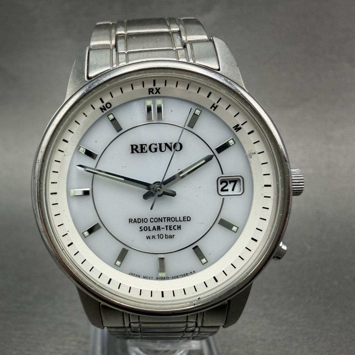 Citizen Reguno Watch Men 36mm White Dial Silver Tone Solar Radio controlled Runs0