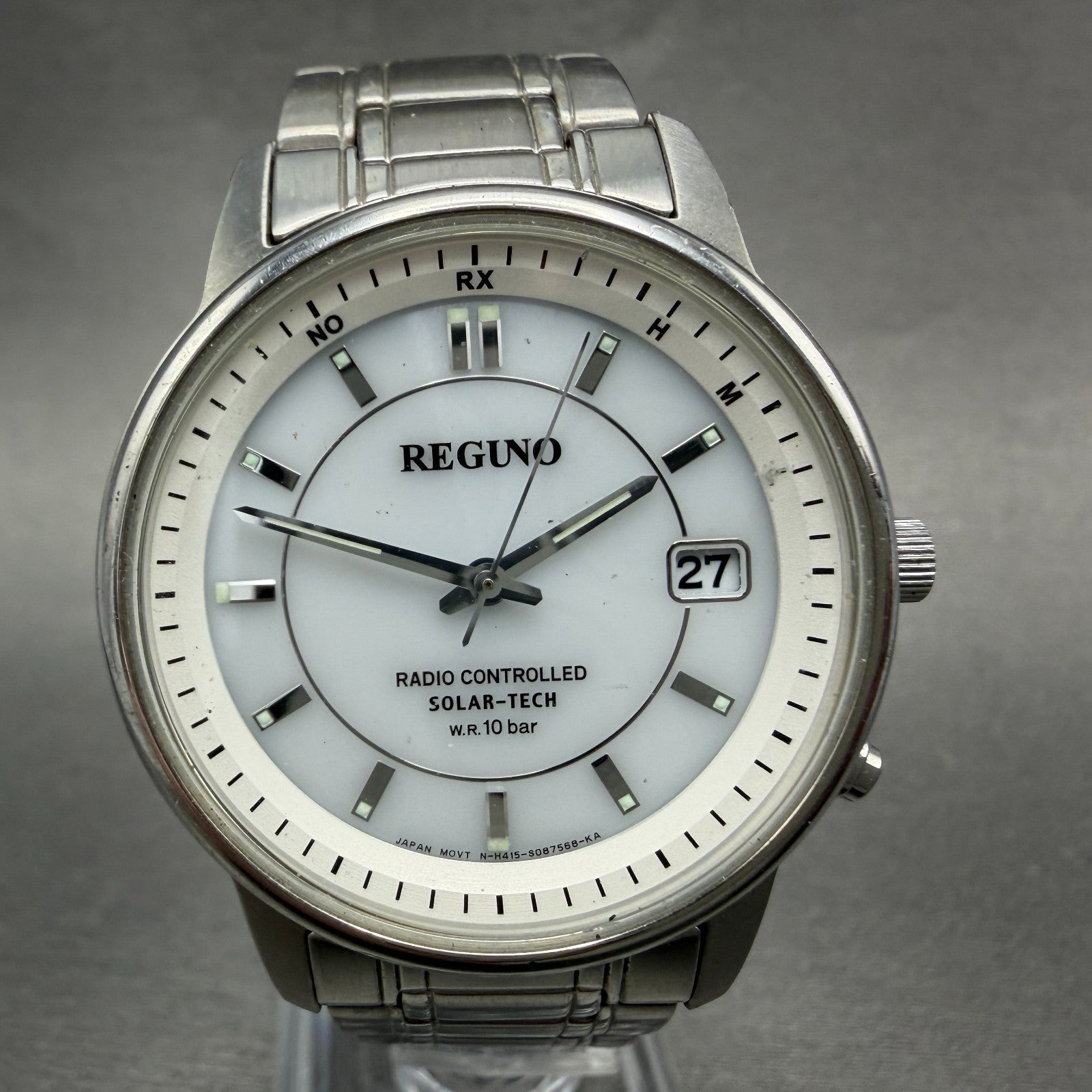 Citizen Reguno Watch Men 36mm White Dial Silver Tone Solar Radio controlled Runs0