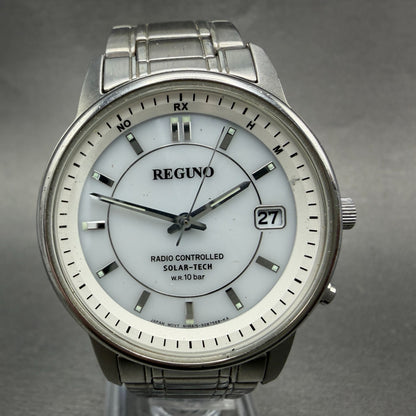 Citizen Reguno Watch Men 36mm White Dial Silver Tone Solar Radio controlled Runs0