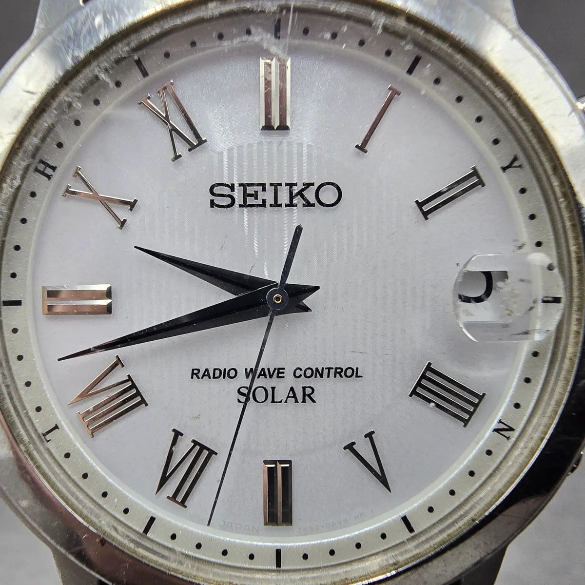 Seiko Solar Watch Men 38mm White Dial Silver Tone Date Atomic 7B52-0AG0 READ!!!!2