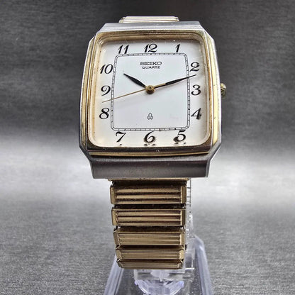 Seiko Watch Men 30mm White Dial Two Tone Rectangle 7431-5010 New Battery5