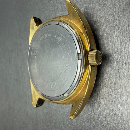 Bulova Accutron Watch Men 35mm Champagne Dial Gold Tone Date Round PARTS Vintage10
