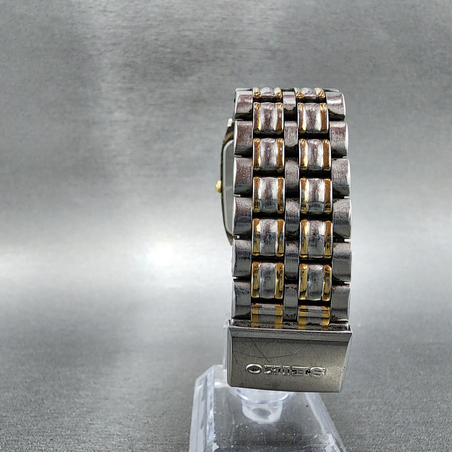 Seiko Tank Watch Men 29mm Gray Dial Two Tone Daydate Rectangle New Battery B123