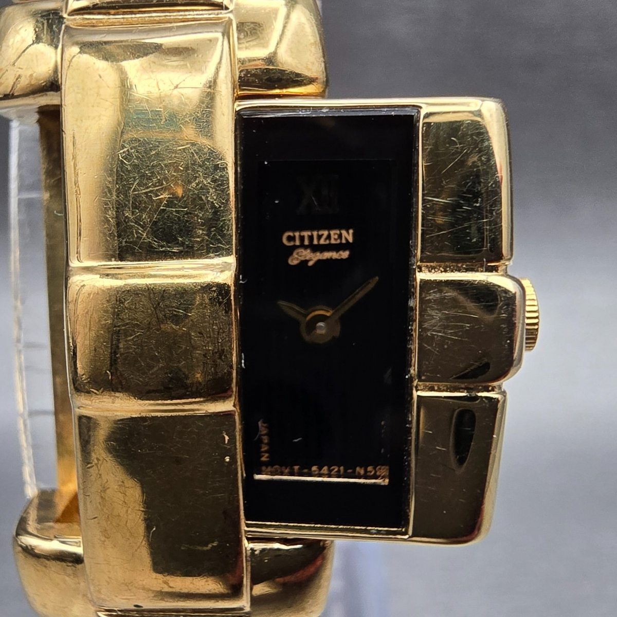 Citizen Elegance Watch Women 15mm Black Dial Gold Hideaway VTG New Battery1