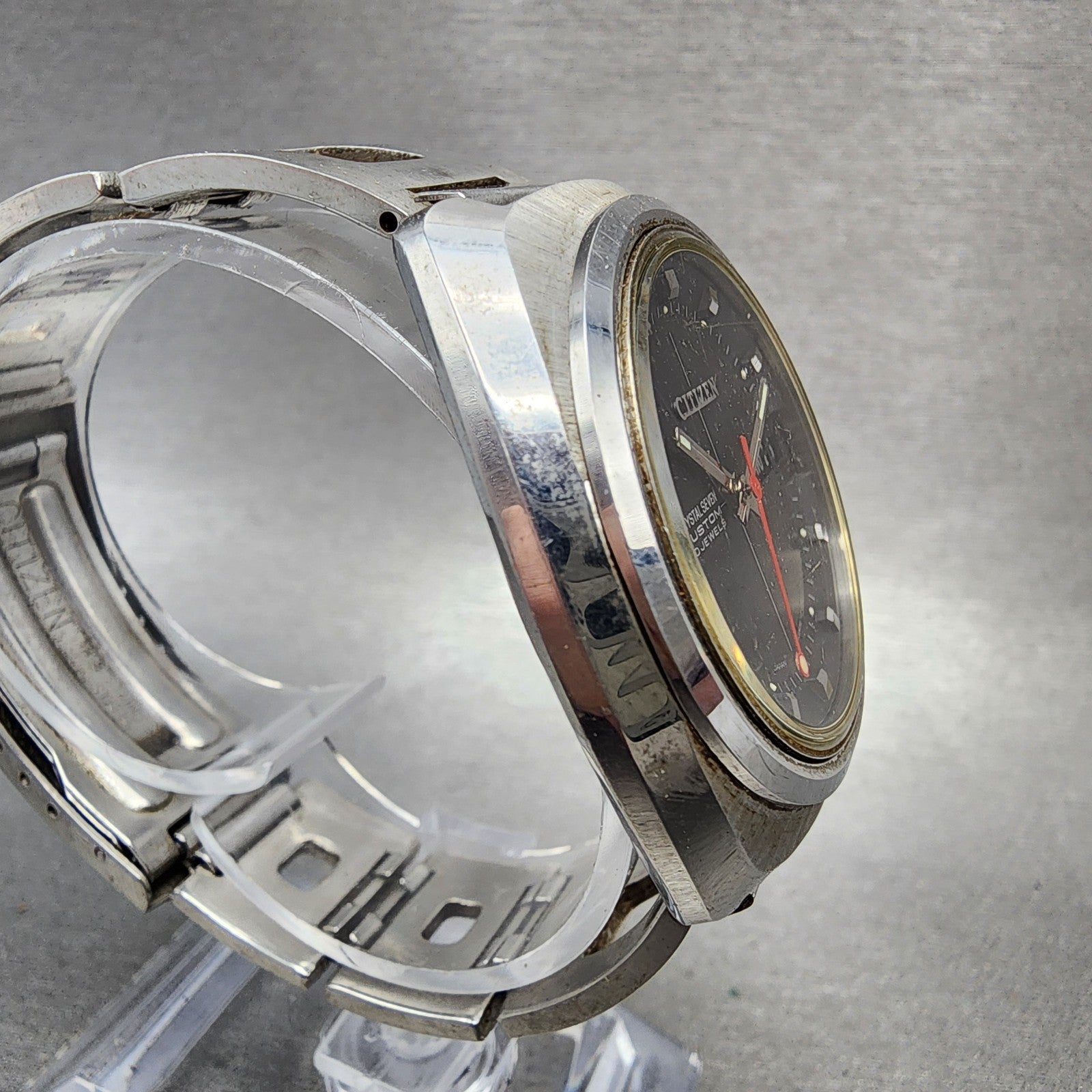 Citizen Crystal Seven Custom Automatic Watch Men 37mm Black Dial Steel Runs4