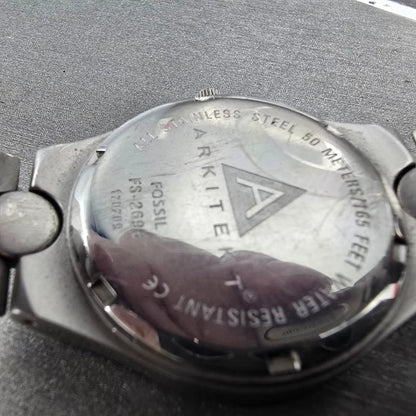 Fossil Arkitekt Watch Men 35mm Gray Dial Silver Tone Round FS-2696 New Battery9