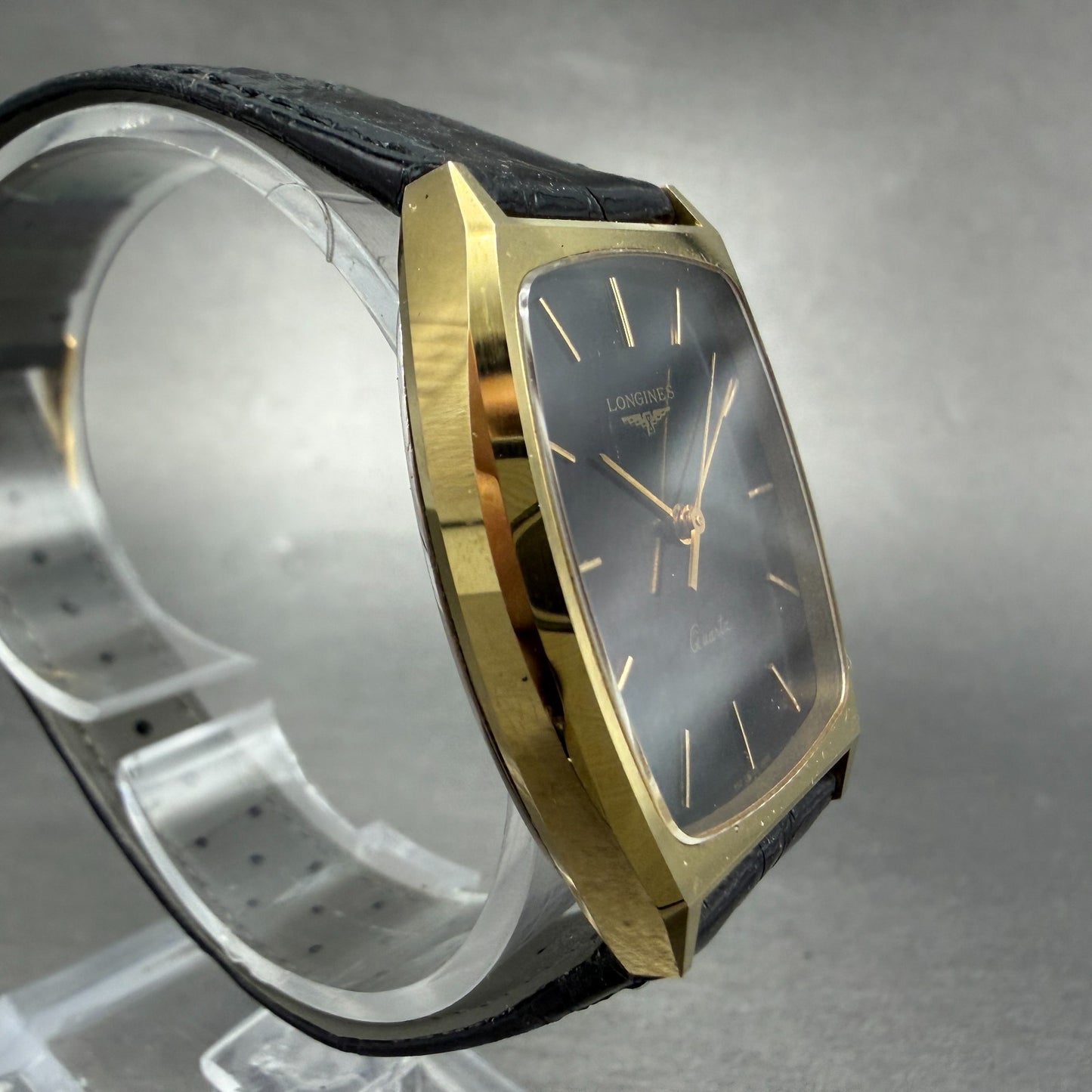 Longines Tank Watch Men 29mm Black Dial Gold Tone Rectangle  3699 952 New Batt3