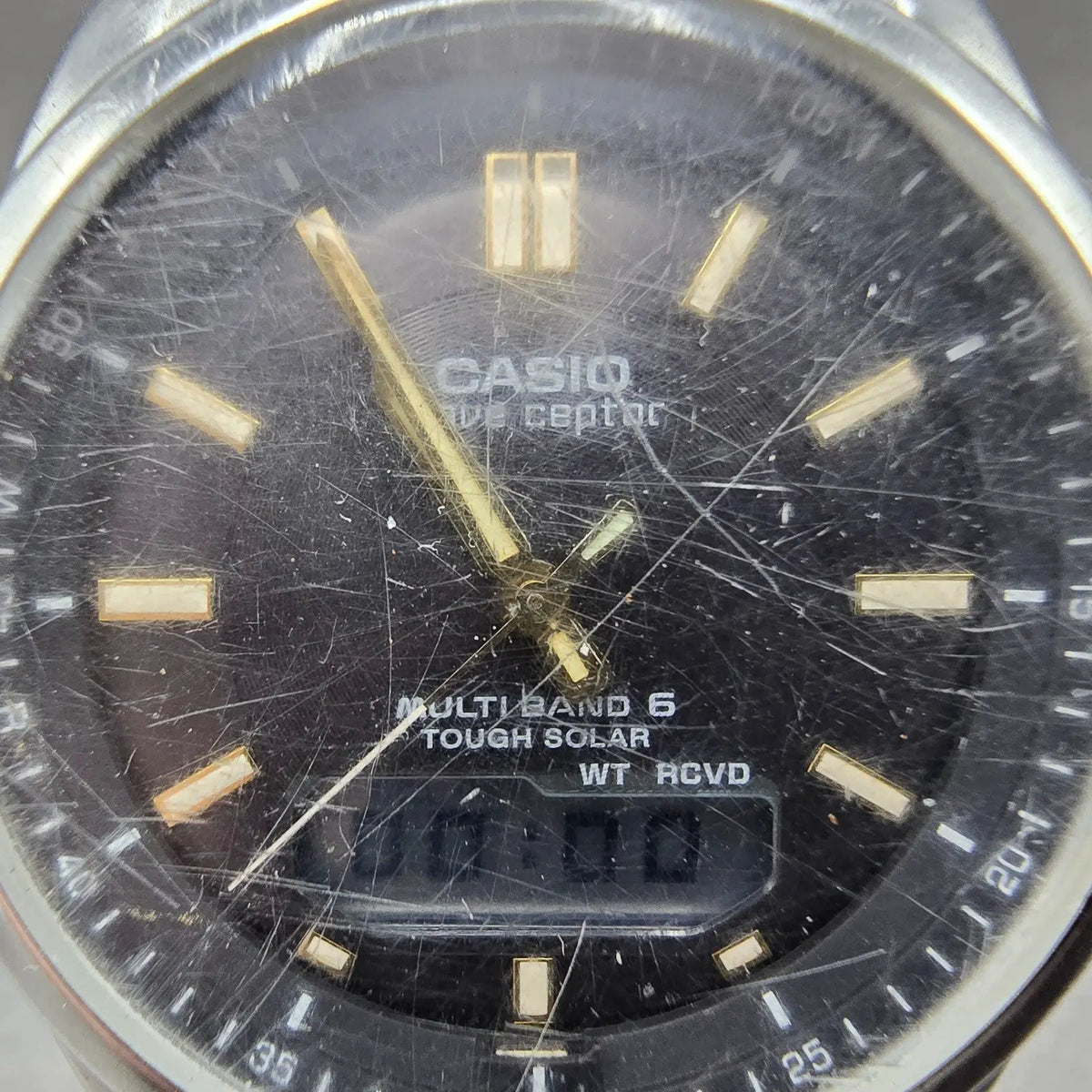 Casio Wave Ceptor Watch Men 42mm Black Dial Steel Solar Analog Digital Works JP91