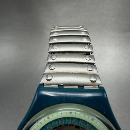 Swatch Steel Lite Watch Men 34mm Skeleton Dial Blue Tone Round New Batt4