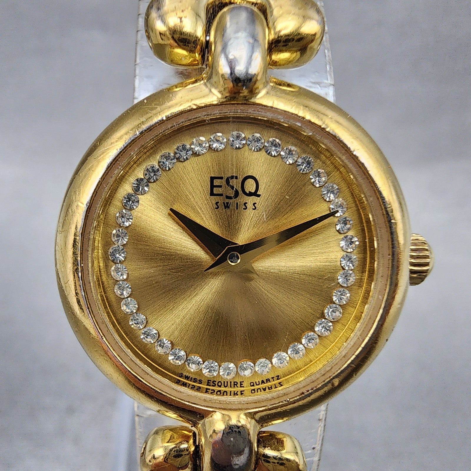 ESQ Watch Women 23mm Gold Dial Gold Tone Round 100511 New Battery1