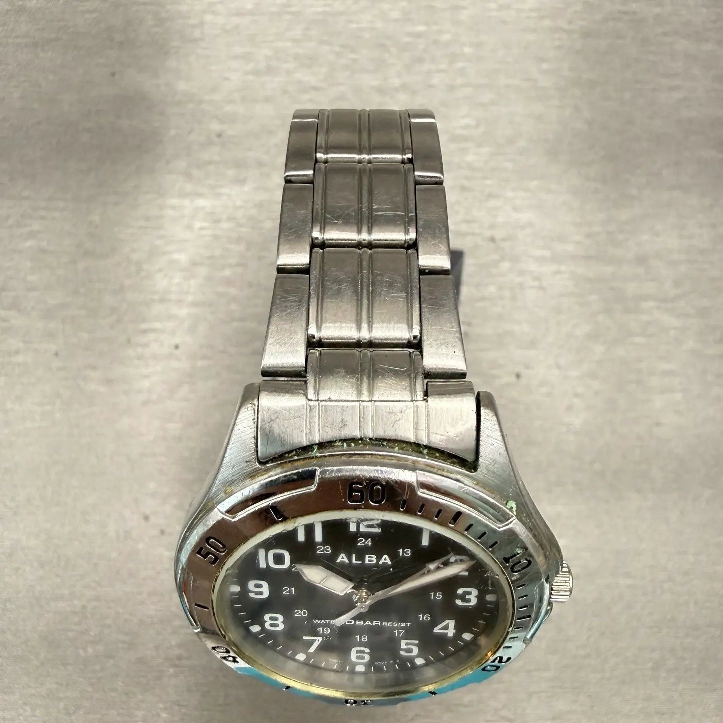 Seiko Alba Watch Men 35mm Black Dial Silver Tone Round V501-0DA0 New Battery VTG4