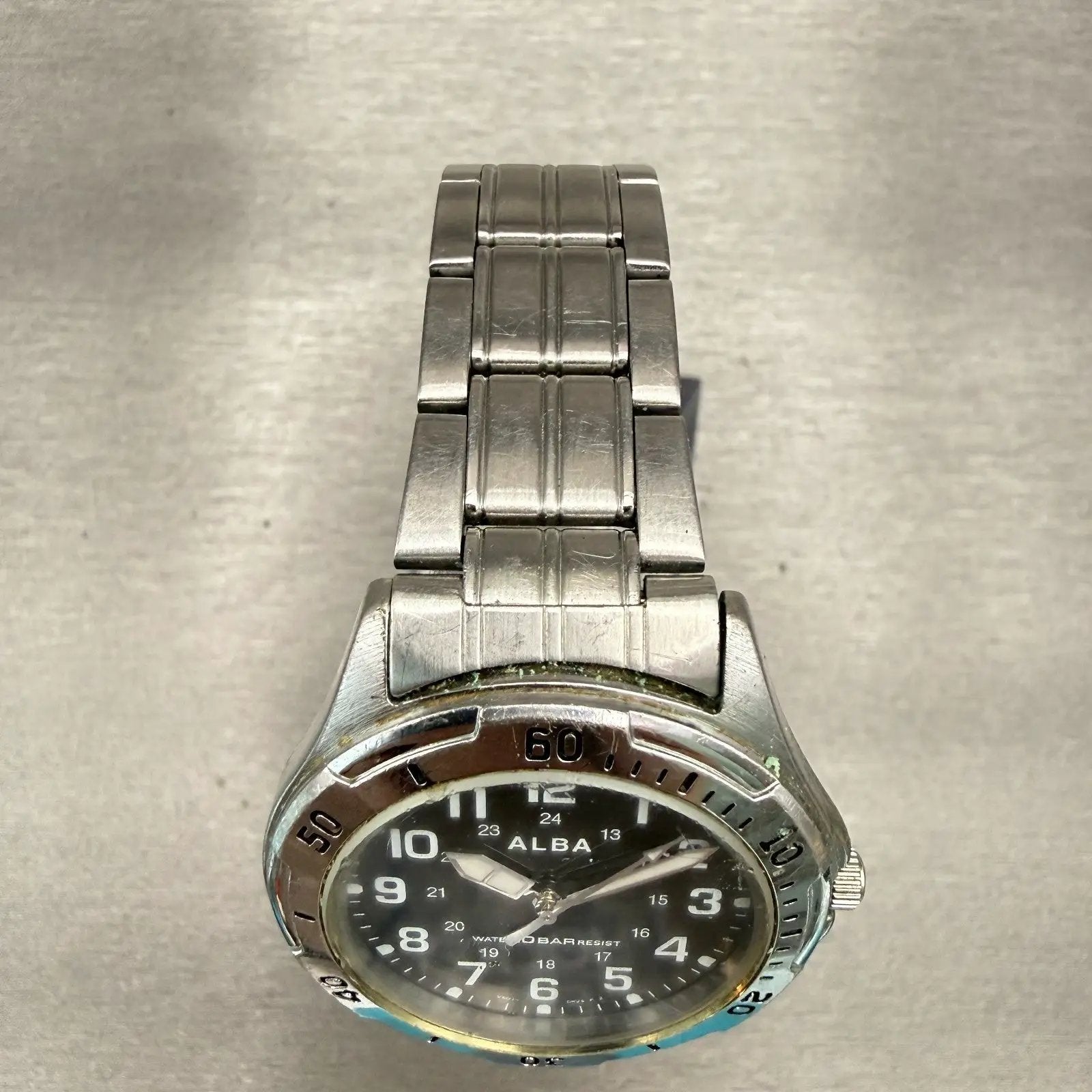 Seiko Alba Watch Men 35mm Black Dial Silver Tone Round V501-0DA0 New Battery VTG4