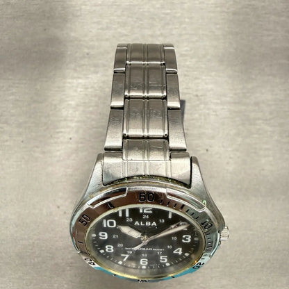 Seiko Alba Watch Men 35mm Black Dial Silver Tone Round V501-0DA0 New Battery VTG4