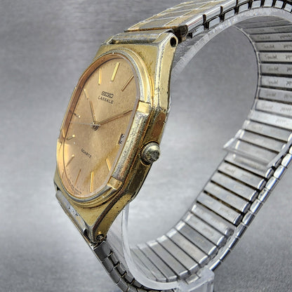 VTG Seiko Lassale Watch Men 30mm Gold Dial Gold Tone Date Oval 5932-5229 PARTS