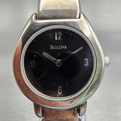Bulova Watch Women 25mm Black Dial Silver Tone Round Bangle 96L18 New Battery F1