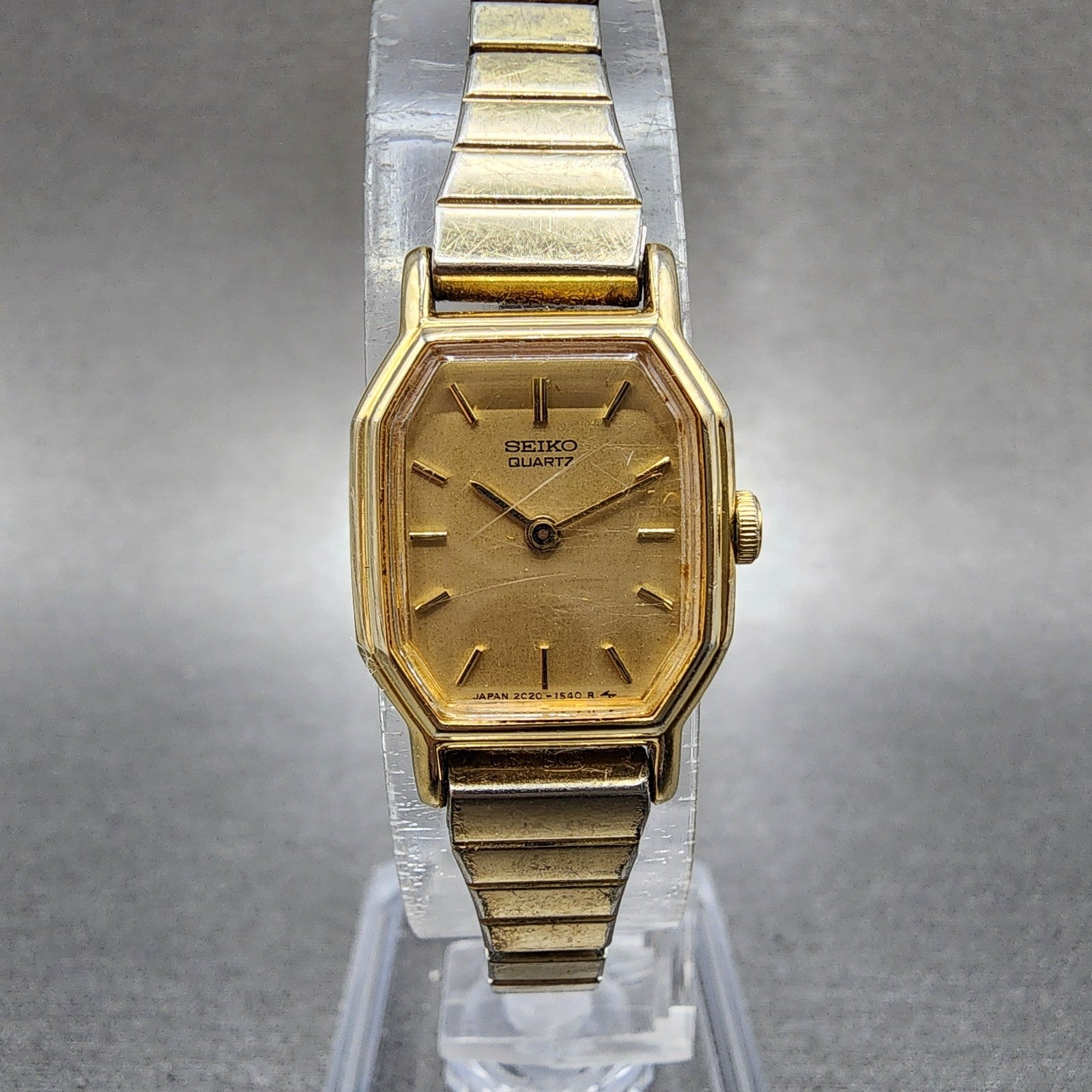 Seiko Watch Women 16mm Champagne Dial Gold Tone Octagon 2c205760 New Battery0
