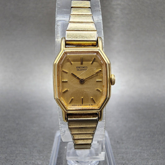 Seiko Watch Women 16mm Champagne Dial Gold Tone Octagon 2c205760 New Battery0