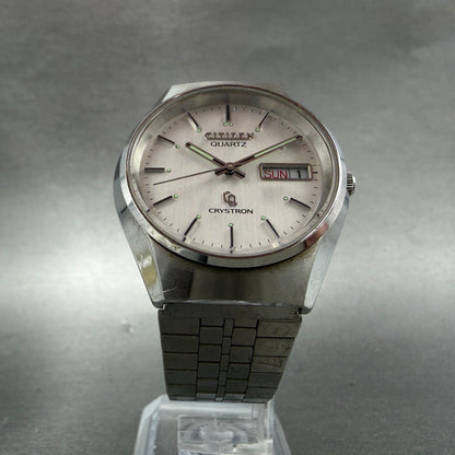 Citizen Crystron Watch Men 35mm Silver Dial Steel Daydate 4-730810 New Battery5