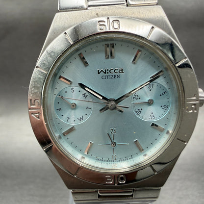 Citizen Wicca Watch Women 31mm Blue Dial Silver Tone Daydate Round New Battery1