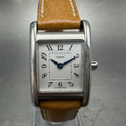 Coach Tank Watch Women 19mm Silver Dial Silver Tone Rectangle W002B New Battery0