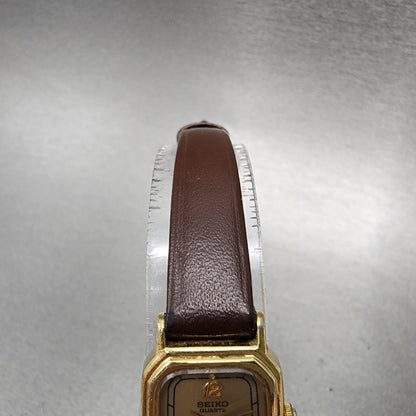 Seiko Tank Watch Women 17mm Brown Dial Gold Tone 2p20-5a09 New Battery