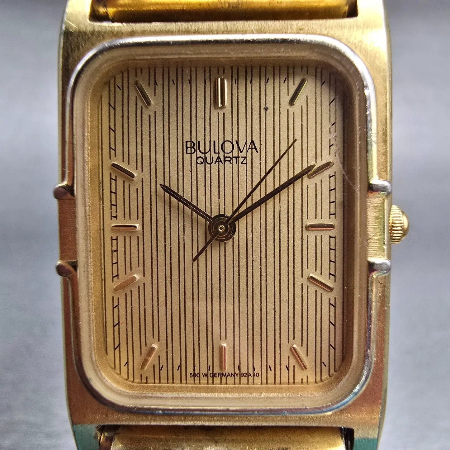 Bulova Watch Men 25mm Gold Dial Gold Tone Rectangle New Battery Vintage 92A401