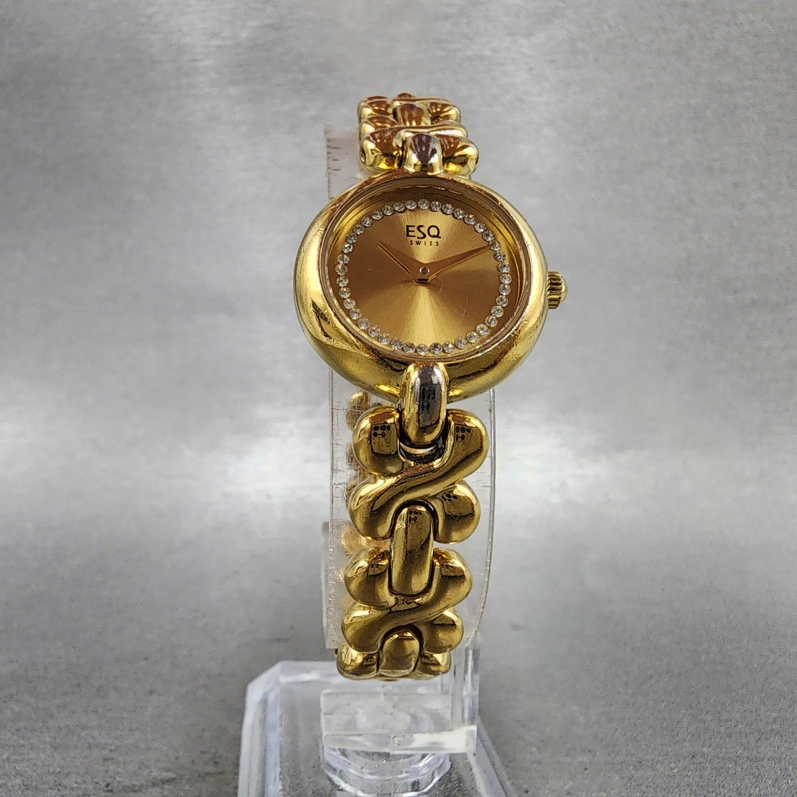 ESQ Watch Women 23mm Gold Dial Gold Tone Round 100511 New Battery5