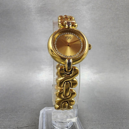 ESQ Watch Women 23mm Gold Dial Gold Tone Round 100511 New Battery5