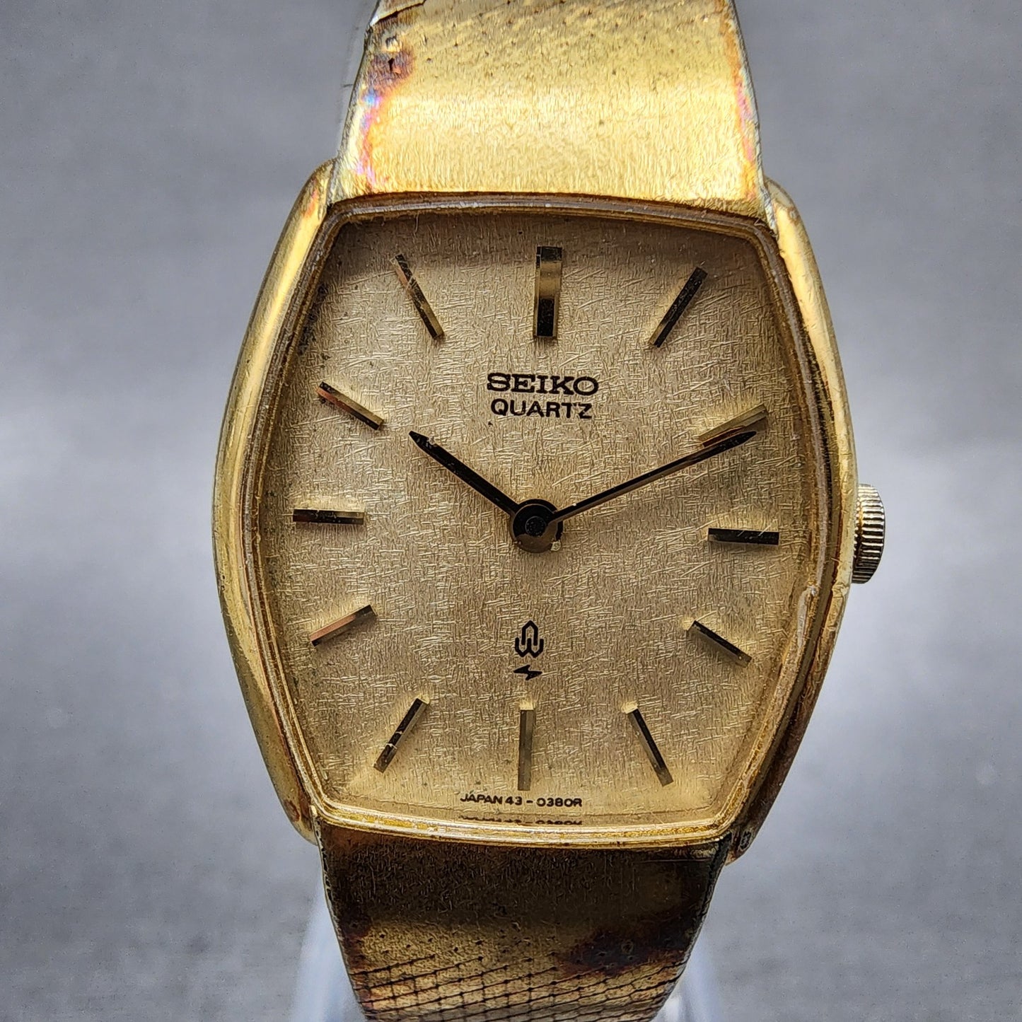 Seiko Watch Women 21mm Champagne Dial Gold Tone Rectangle 433210 New Battery1
