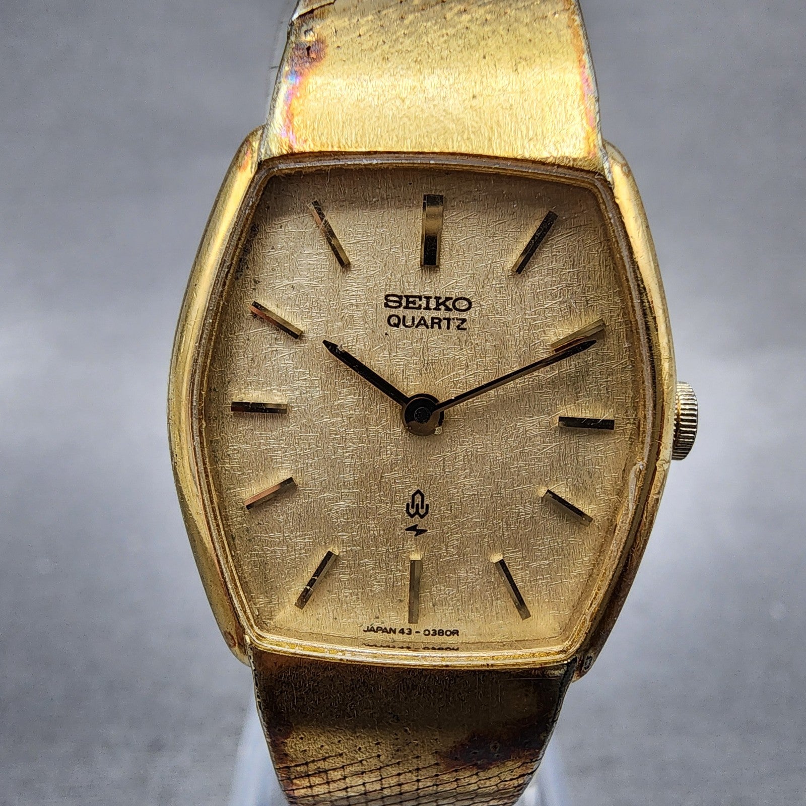 Seiko Watch Women 21mm Champagne Dial Gold Tone Rectangle 433210 New Battery1