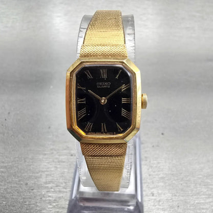 Seiko Watch Women 16mm Black Dial Gold Tone Rectangle 2B20-5019 New Battery VTG0