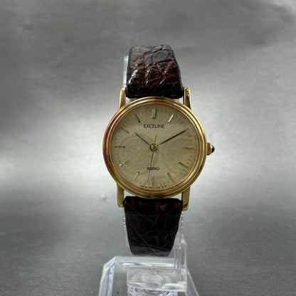 Seiko Exceline Watch Women 23mm Champagne Dial Gold Tone 4n21-0180 New Battery 45