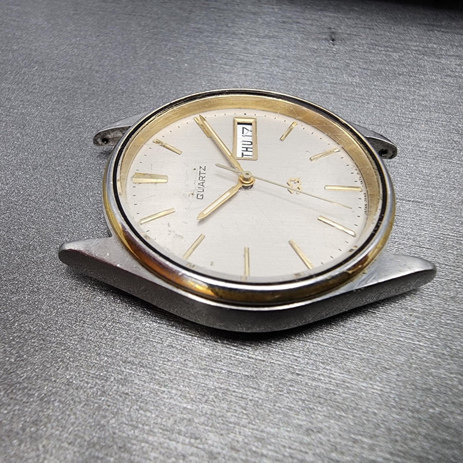 Seiko SQ Watch Men 35mm Gray Dial Two Tone Daydate 7n437a59 New Battery READ!!!3
