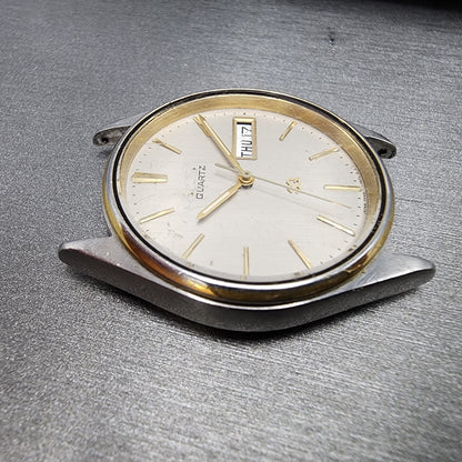 Seiko SQ Watch Men 35mm Gray Dial Two Tone Daydate 7n437a59 New Battery READ!!!3
