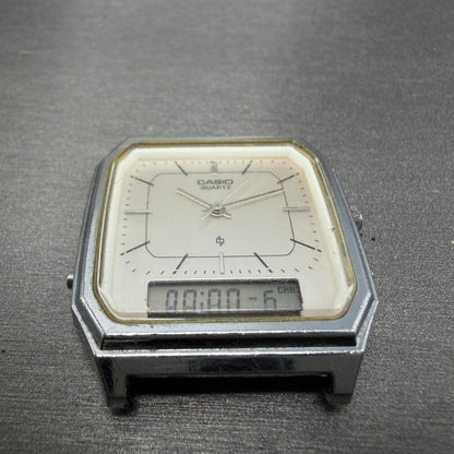 Casio AQ-301 Watch Men 32mm White Dial Silver Tone Octagon Alarm Chrono New Batt2