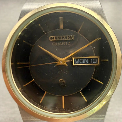 Citizen CQ Watch Men 34mm Black Dial Two Tone Daydate Round 6101-T15588 New Batt1