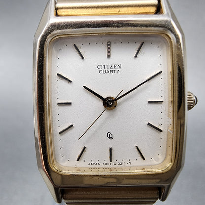 Citizen CQ Tank Watch Women 21mm White Dial Gold Tone Rectangle New Battery1