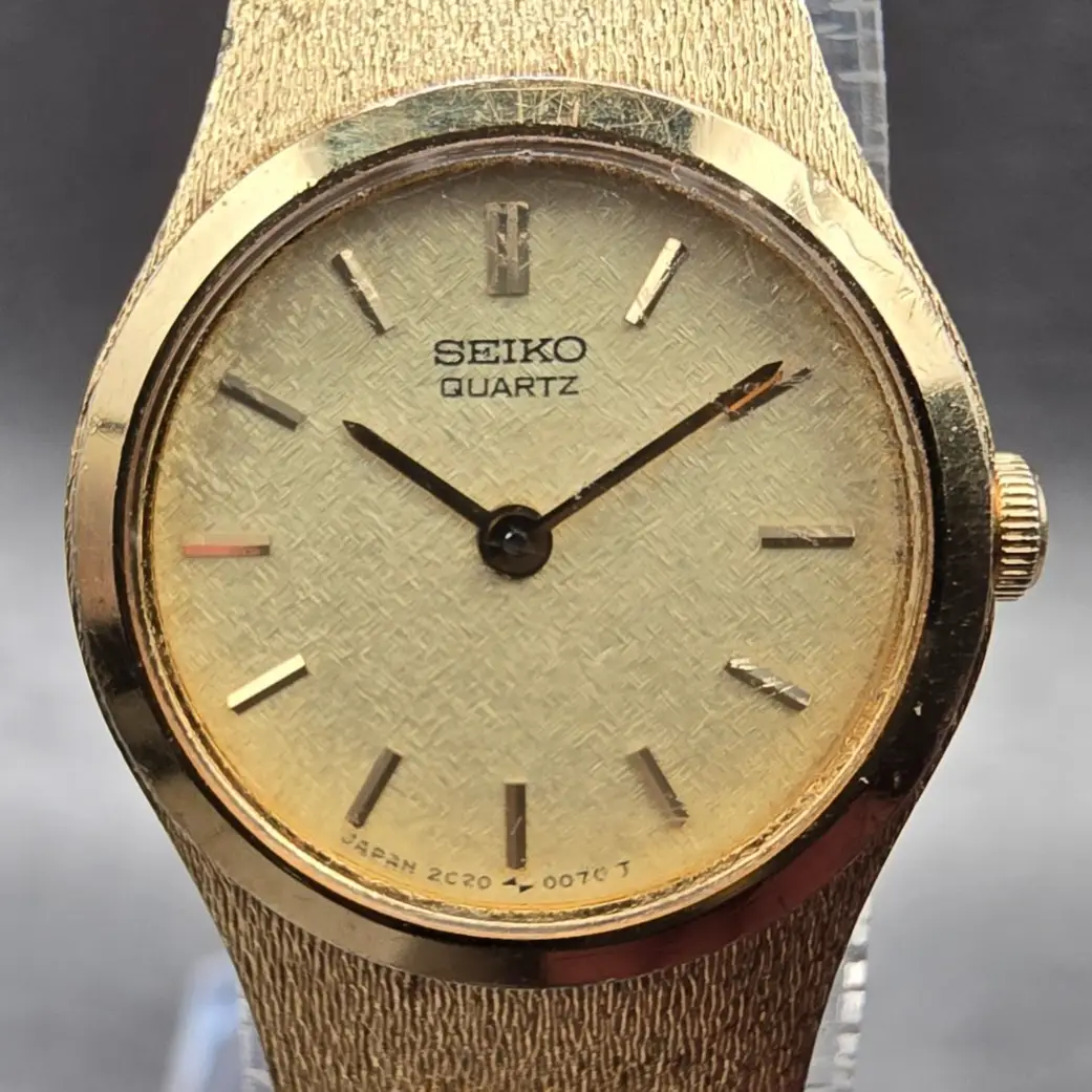 Seiko Watch Women 19mm Champagne Dial Gold Tone Round 2C20-0029 New Battery VTGT1