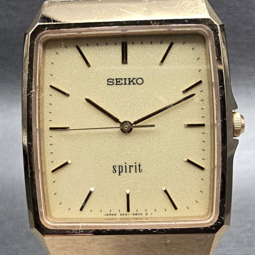 Seiko Spirit Watch Men 29mm Champagne Dial Gold Tone Rectangle 5E31-5A60 New Bat1