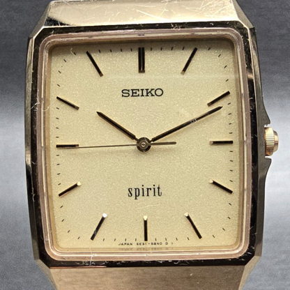 Seiko Spirit Watch Men 29mm Champagne Dial Gold Tone Rectangle 5E31-5A60 New Bat1