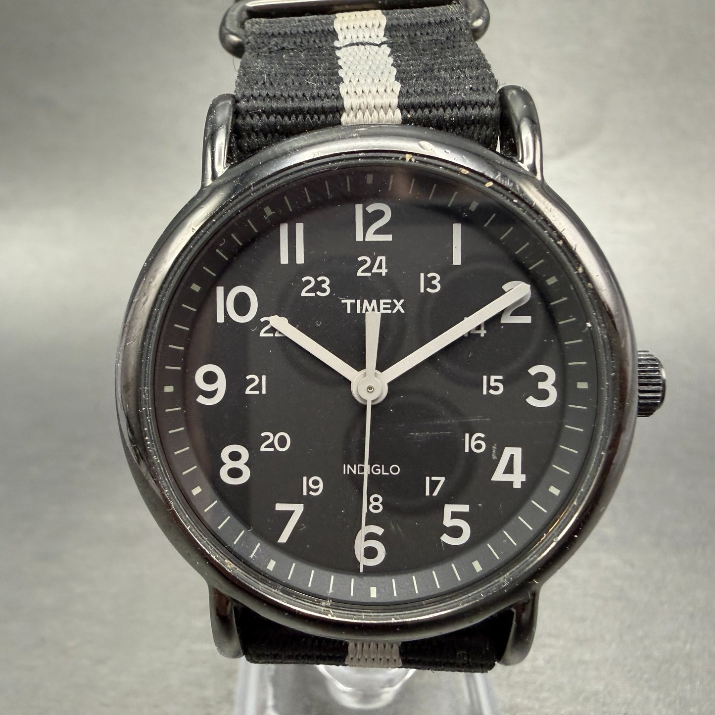 Timex Weekender Watch Men 38mm Black Dial Black Tone Round T2N889 New Battery0