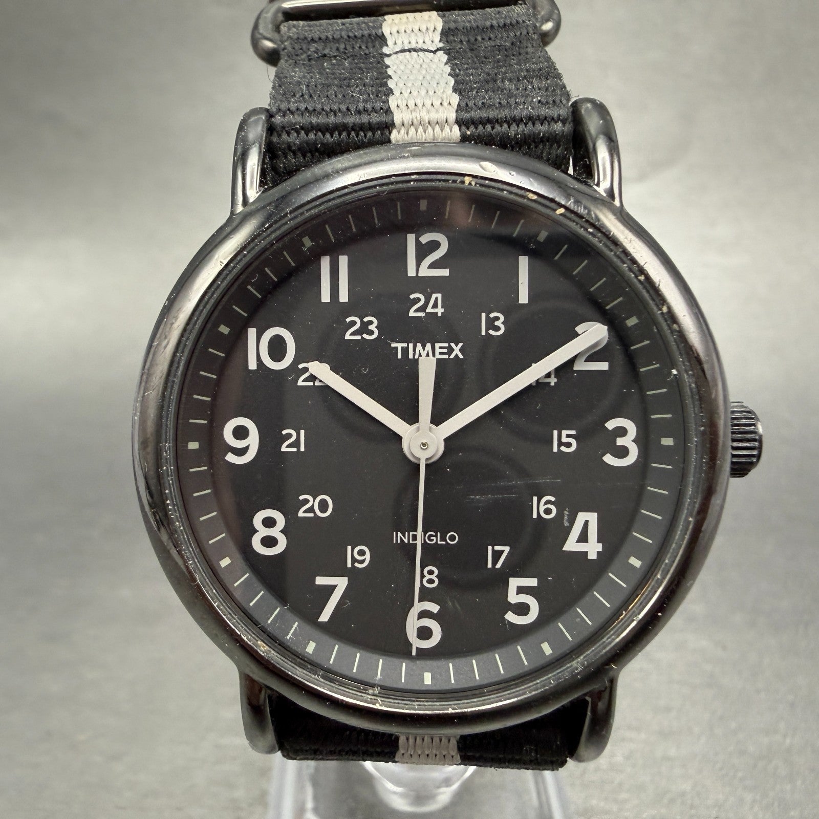 Timex Weekender Watch Men 38mm Black Dial Black Tone Round T2N889 New Battery0