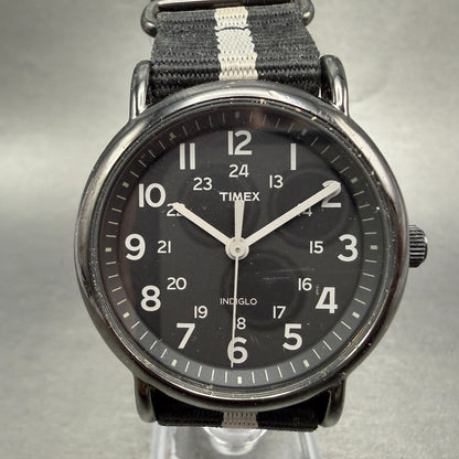 Timex Weekender Watch Men 38mm Black Dial Black Tone Round T2N889 New Battery0