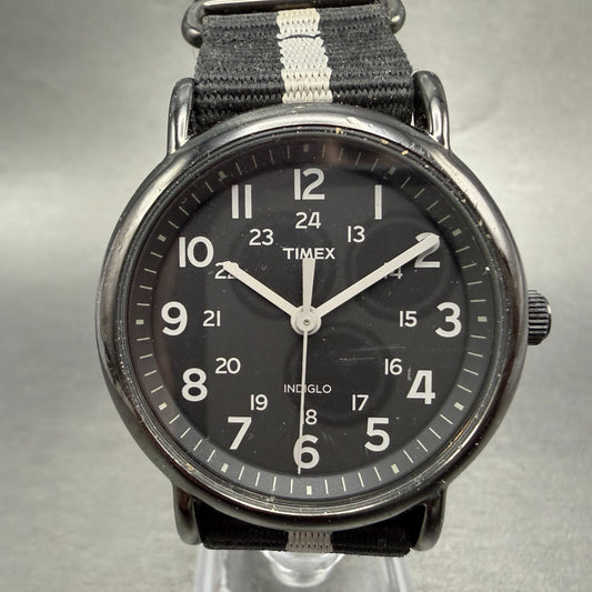 Timex Weekender Watch Men 38mm Black Dial Black Tone Round T2N889 New Battery0