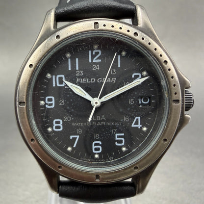 ALBA Field Gear Watch Men 34mm Black Dial Gray Tone Date Round New Battery0